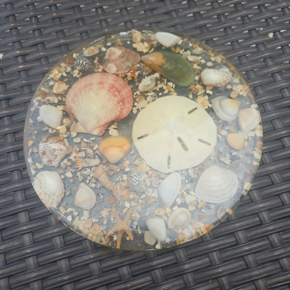 VTG Florida Trivet Seashell Resin Lucite Legend of Sand Dollar 6 3/4